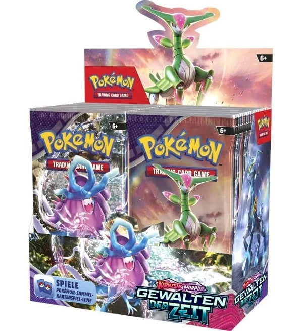 Pokémon Karmesin & Purpur Gewalten der Zeit 36er Booster Display Deutsch - Offizielles Display mit 36 Boosterpacks, inklusive Code-Karten für Pokemon TCG Live