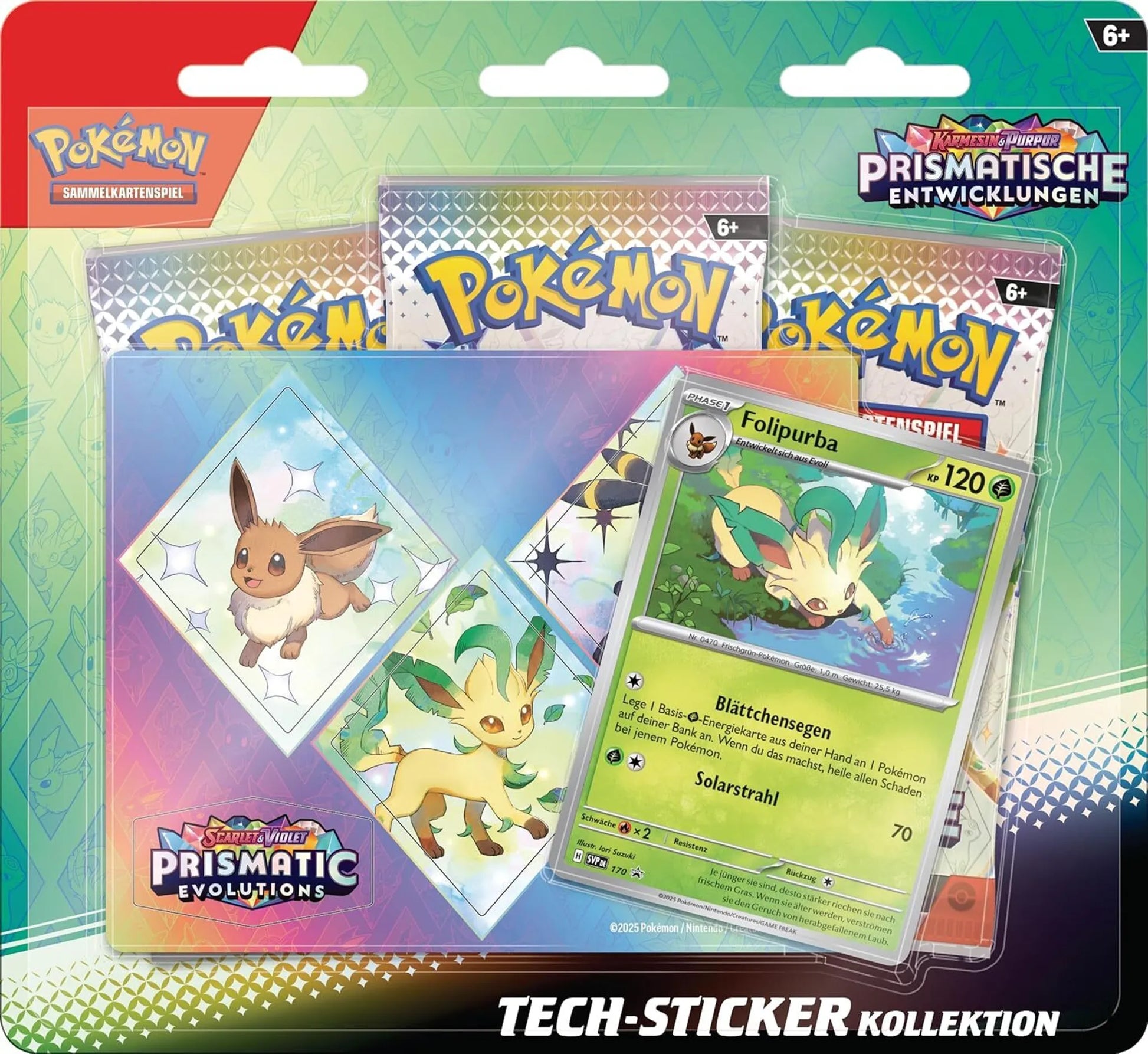 Pokémon Prismatische Entwicklung Tech-Sticker Kollektion Folipurba   Deutsch - 3 Booste , Promokarte, Sticker