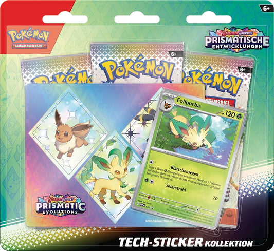 Pokémon Prismatische Entwicklung Tech-Sticker Kollektion Folipurba   Deutsch - 3 Booste , Promokarte, Sticker